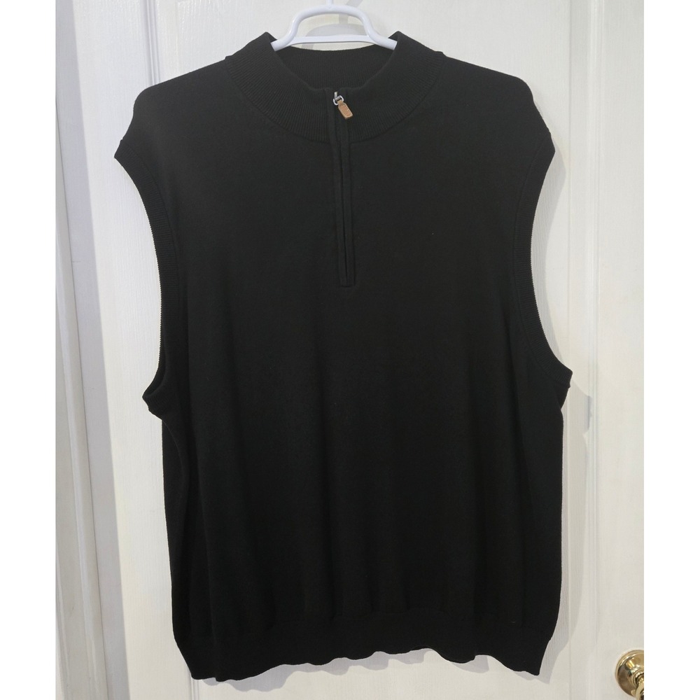 Roundtree & Yorke Sweater Vest Mens 3XB Black Quarter Zip Cotton Blend Preppy